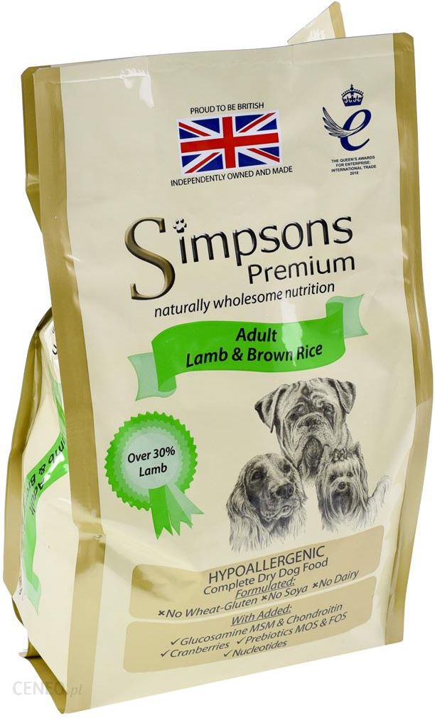 Simpsons Premium Adult Lamb & Brown Rice Bezglutenowa Karma Dla Dorosłych Psów Z Jagnięciną I Brązowym Ryżem 12Kg